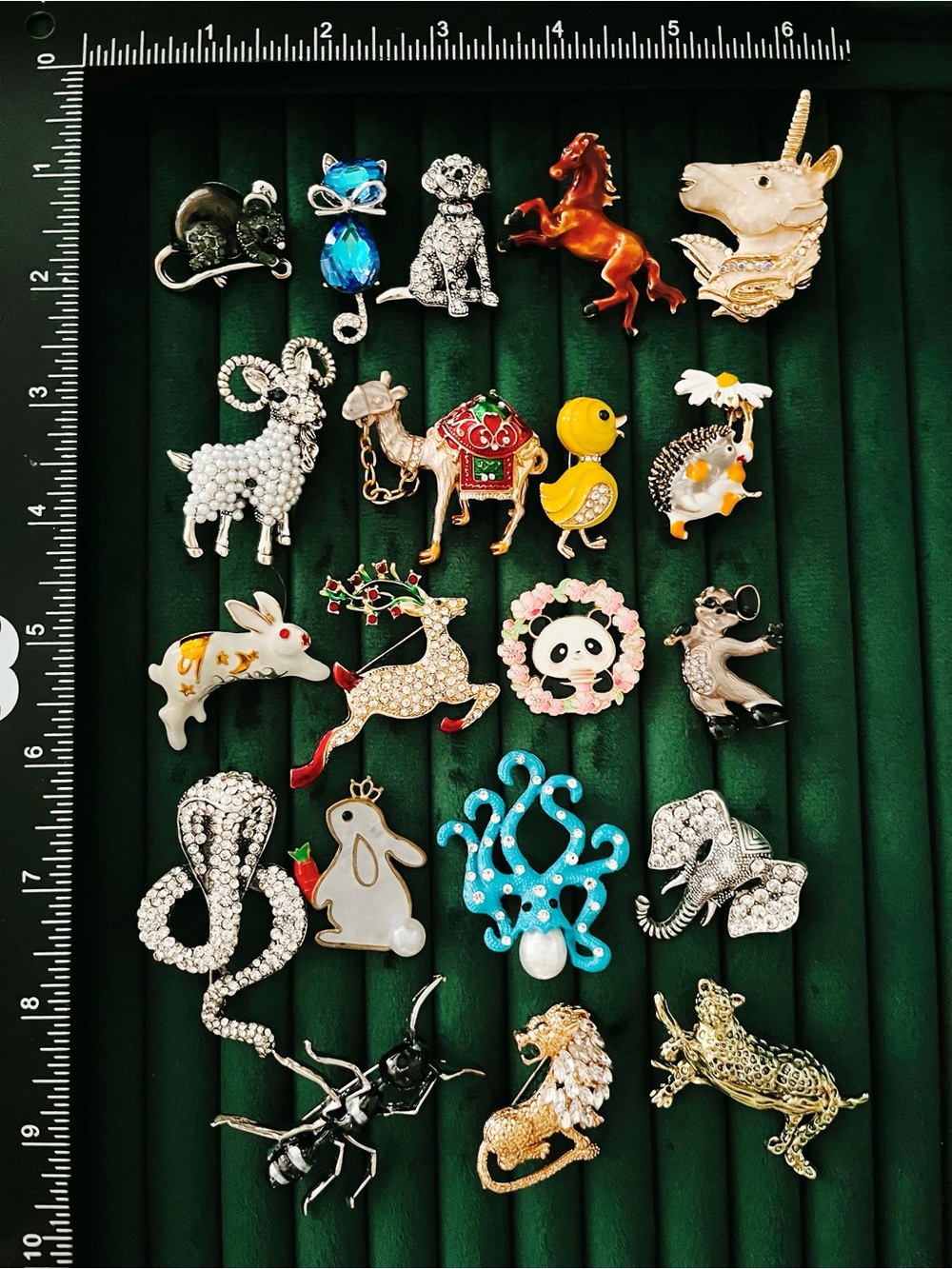 Whimsical Animal Pin Collection Lot 20 Rhinestone Creatures, Mice, Cat, Horse